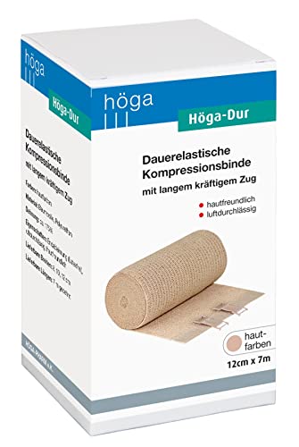 Höga-Dur, dauerelastische Kompressionsbinde mit langem Zug - 12 cm x 7 m gedehnt – hautfreundlich, luftdurchlässig