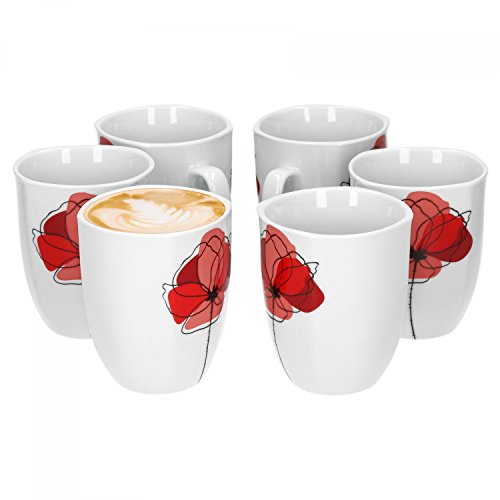 Van Well Monika 6er Set Kaffeebecher, 330 ml, H 10,3 cm, Kaffeetasse, Blumendekor, edles Marken-Porzellan