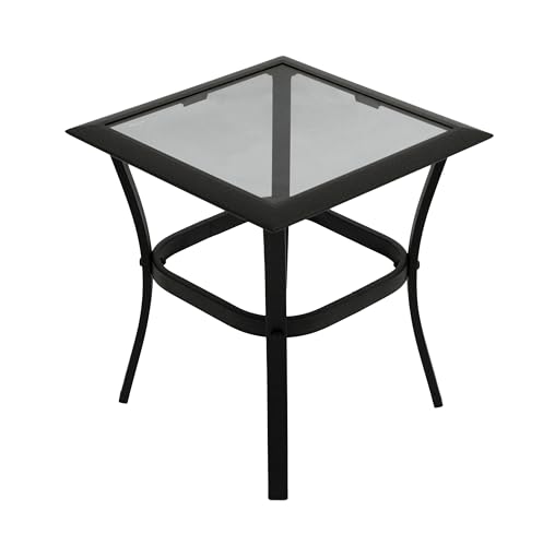 DEGAMO Beistelltisch Zagreb 46x46x48cm, Stahl schwarz, Tischplatte Glas grau getönt, Indoor und Outdoor