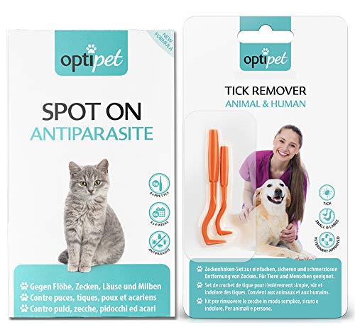 OptiPet Spot On für Katzen 6x1ml Pipetten + Zeckenzange 1x als Set