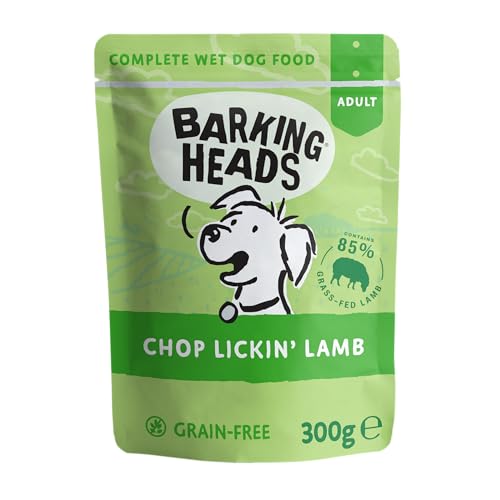 Barking Heads Chop Lickin' Lamb Nassfutter für Hunde, Hundefutter Nass mit 85% Grasgefüttertem Lamm, Ohne Künstliche Aromen, Hundefutter Getreidefrei mit Vitaminen und Mineralien (10 x 300 g)