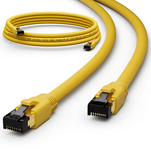 HB-Digital 15m CAT 8.1 Netzwerkkabel S/FTP LSZH Gelb 40 Gbits | LAN Patchkabel Gigabit RJ45 Stecker Ethernet Data Cable | 40000 Mbits Übertragungsgeschwindigkeit PIMF 2000 MHz Cat.6 Cat.7 Cat.8