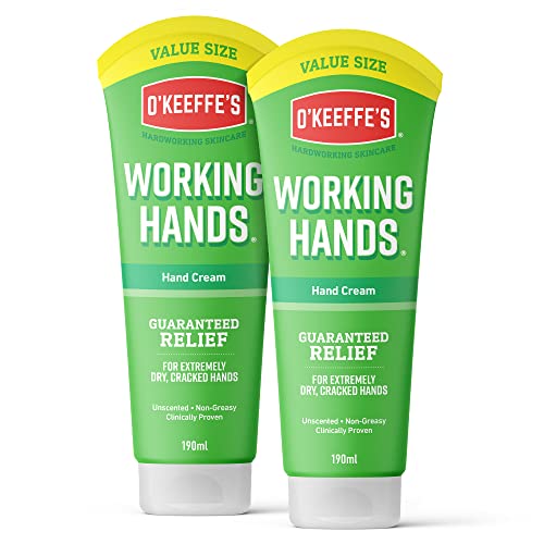 O'Keeffe's Working Hands Value Tube, 190 ml (2 Stück) - Handcreme für extrem trockene, rissige Hände | nicht fettend, geruchlos & erhöht sofort den Feuchtigkeitsgehalt