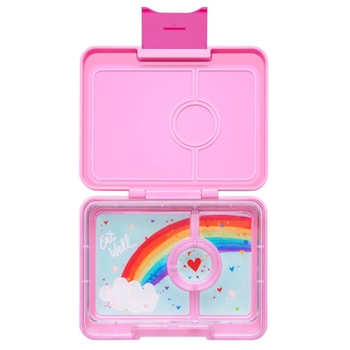 yumbox Snackbox – 3 Fächer, auslaufsichere Bento-Lunchbox für Kinder (Power Pink mit Regenbogen-Tablett)