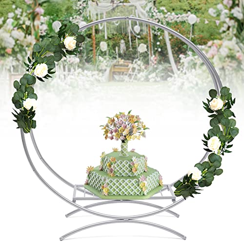 80cm Tortenständer Blumenstände Hochzeitstorte Stand Ring Hochzeit Bogen Requisiten Hintergrund Kreis Hochzeitsbogen (Silber)