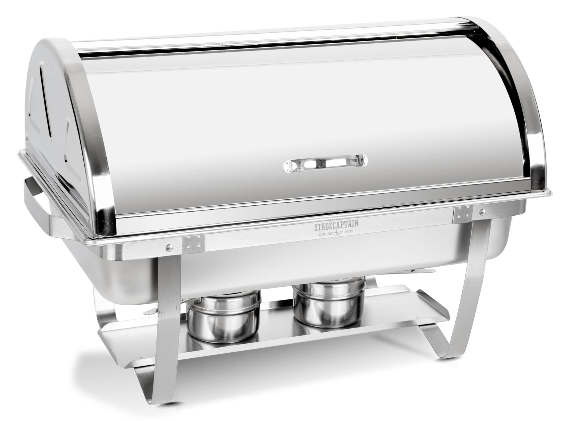 Stagecaptain CDSF-09 Chafing-Dish Speisewärmer - Edelstahl Warmhaltebehälter für Buffet und Catering - 9 L Fassungsvermögen - Speisewanne, Wasserbad, Deckel, klappbarer Standfuß & 2 Brennerbehälter