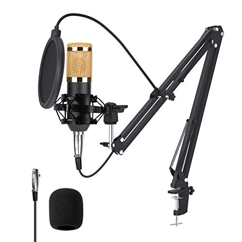 Mikrofon Kondensator Microphone Kit, mikrofonständer mit mikrofon Professioneller USB Kondensator Mikrofon Kit mit Mikrofonständer Mikrofonarm Popschutz für Aufnahmen, Podcast, Rundfunk