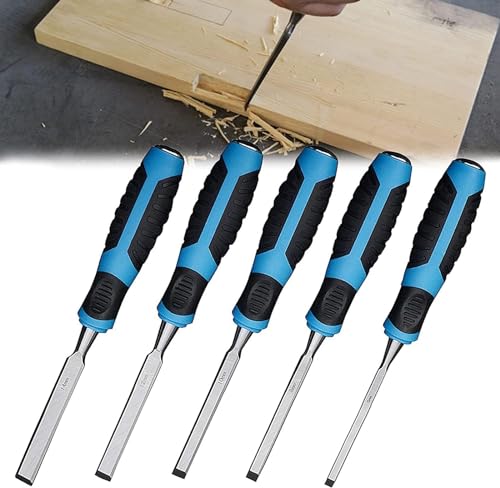 5-teiliges Holzmeißel-Set, Holzschnitz-Handmeißel-Werkzeugset mit Klinge aus Kohlenstoffstahl und schlagfestem Holzgriff for (Größe: 5 Set)