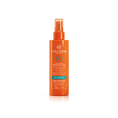 Collistar aktive Spray-Sonnenschutzmilch für hypersensible Haut, LSF 50, ideal für empfindliche/reaktive Haut, für Gesicht und Hals, wasserfest, 200 ml
