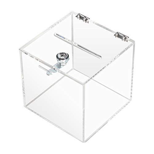 HMF 46919 Acryl Spendenbox mit Schloss | 15 x 15 x 15 cm | DIN A6 | Transparent