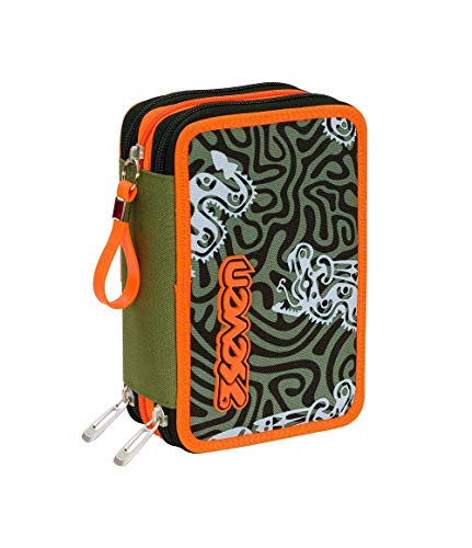 Seven 3 Zip Etui — Totem Camou Green — Schule — ausgestattet mit Markern, Bleistiften