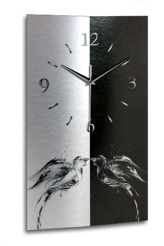Kreative Feder Black&Silver Bird Alu Designer Wanduhr Funk Funkuhr modernes Design *Made in Germany WAG067F