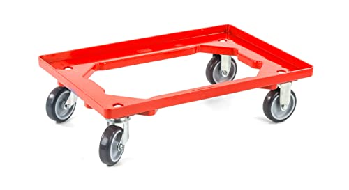 aidB Kunststoff Transportroller Offen - Rot - mit Gummiräder, 2 Lenkrollen und 2 Bockrollen - Einzel