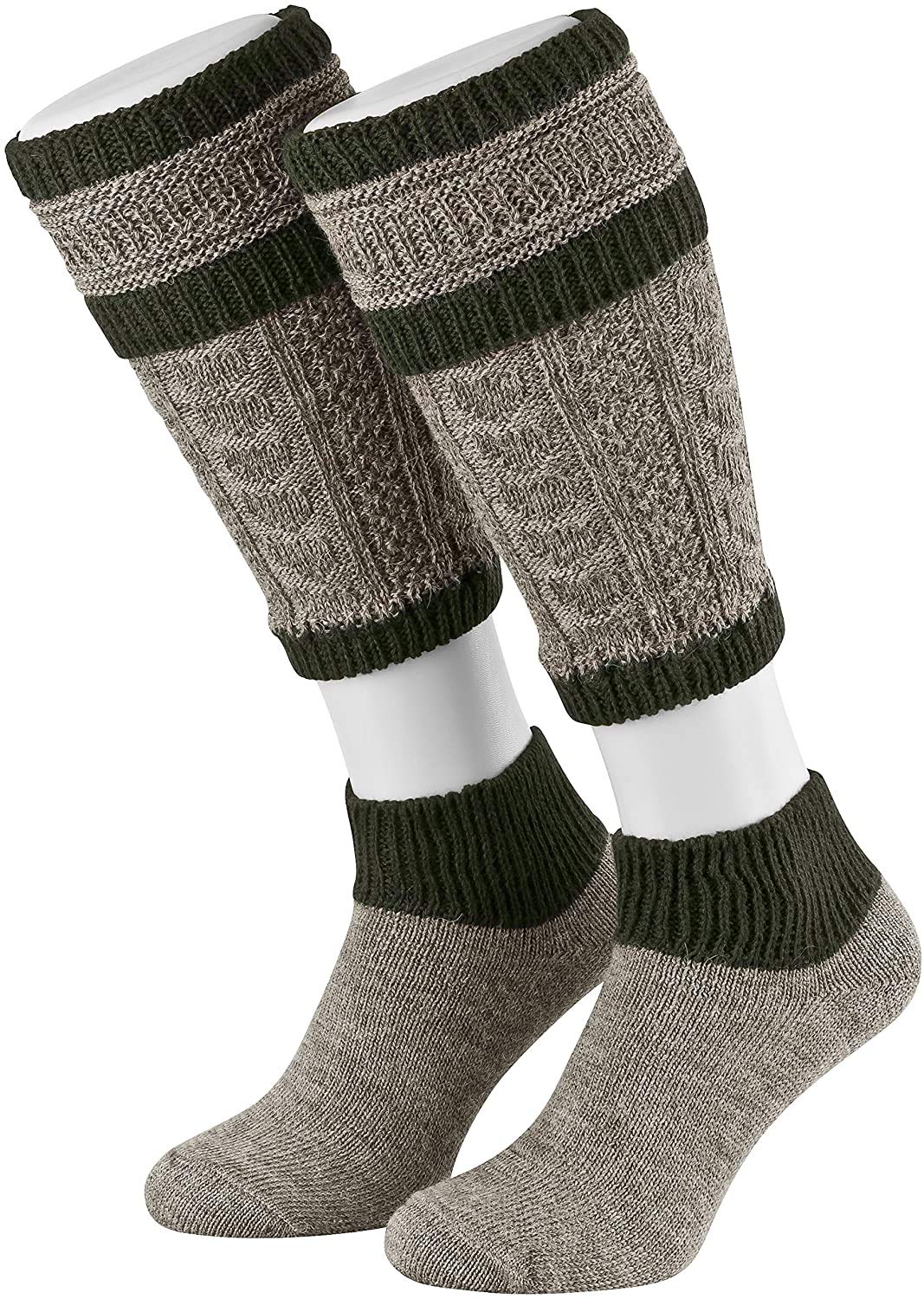 Piarini Nussmeliert Oliv 2 teilig Loferl Trachtenstrümpfe Trachtensocken Wadenwärmer Herren Zopfmuster Gr. 47 48