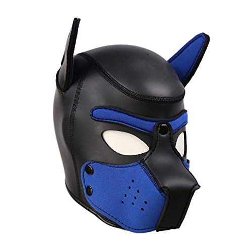 Kopfgeschirr Maske sm Kopfharness Bondage Fetisch SM Sex Spielzeug Augenmaske Kostüm kopfmaske hund Bettfesseln Rollenspiel mit mundöffnung Gummischwamm für Paare Erwachsene, (Blau)