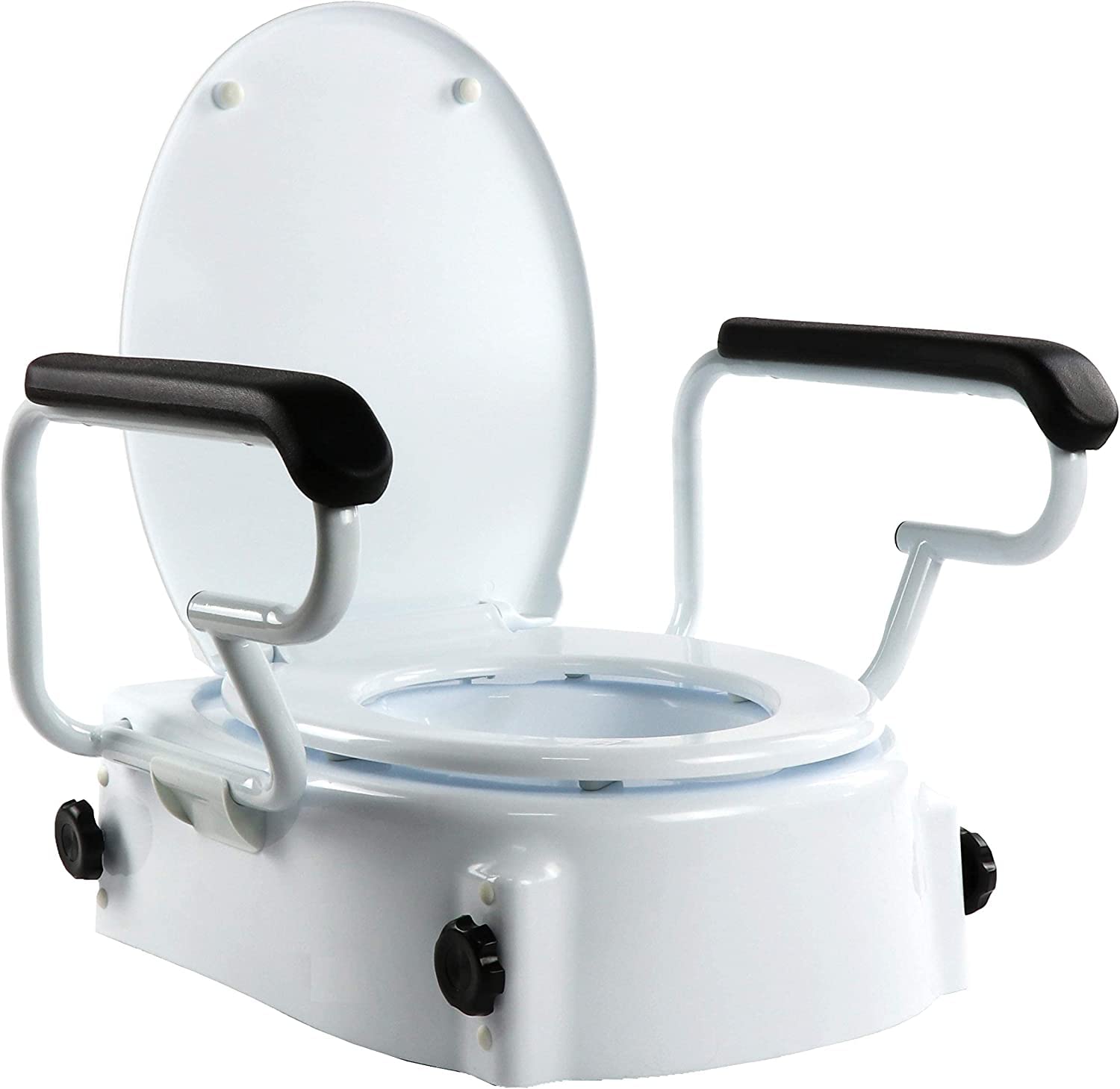 OrtoPrime Kippbarer Toilettenlift mit klappbaren Armlehnen - Höhenverstellbare WC Erhöhung Senioren 5 - 10 und 15 cm - Senioren Toilettensitzerhöhung WC mit Deckel - Tragbare WC Sitz mit Erhöhung