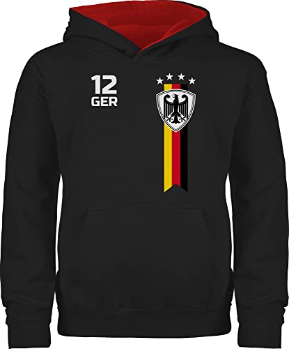 Fußball-Europameisterschaft 2020 Kinder - WM Fan-Shirt Deutschland - 128 (7/8 Jahre) - Schwarz/Rot - JH003K - Kinder Kontrast Hoodie