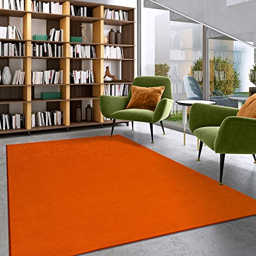 Impression Kurzflor-Wohnzimmerteppich - Schlichte Moderne Teppiche für Schlafzimmer, Büro, Flur, Küche, Kinderzimmer - Orange, 120 x 170 cm