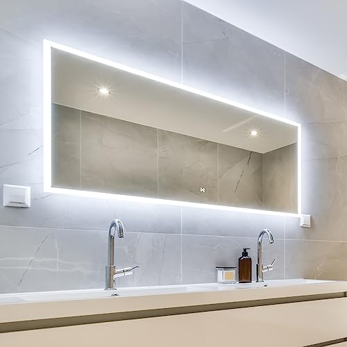 Home Deluxe - LED-Spiegel NOLA - Rechteckig 120 x 70 cm - 3 Verschiedene Lichtfarben, Antibeschlagssystem - 38 Watt Gesamtleistung I Wandspiegel Badspiegel Badezimmerspiegel