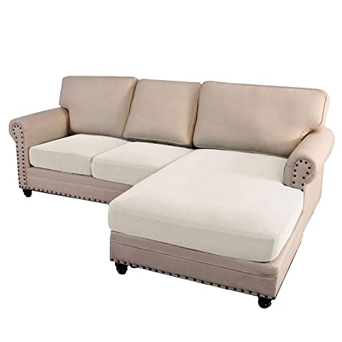 GEBIN Sofa Sitzkissenbezug, Sofa Sitzbezug Stretch Sitzkissenschutz Abnehmbare Kissenbezüge mit Elastischer Unterseite für Beide Linke und Rechte Schnittsofas (Elfenbein,2-Sitzer+Chaiselongue)