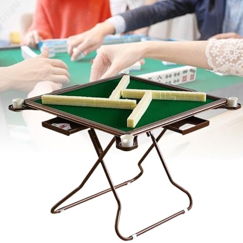 NVYAZJ Klappbarer quadratischer Kartentisch mit grüner Tischplatte, Mahjong-Tisch mit 4 Rillen, Schubladen und Getränkehaltern, verschleißfest für Poker-Karten-Mahjong-Brettspiele und Dominosteine