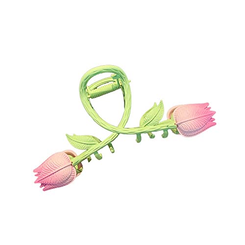 Haarnadel Elegante Blumen-Haarklammern, rosa Haarspange, Vintage-Tulpen-Haarklammern, Haarstyling-Clips, Sommer-Tulpen-Hai-Klammer for Frauen und Mädchen ( Color : Pink , Size : A )