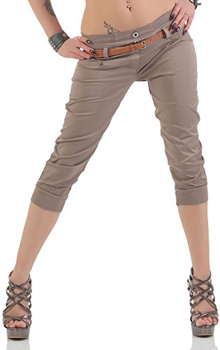 Malito Damen Capri Hose mit Gürtel | Chino Hose mit Stretch | lässige Stoffhose | Skinny - elegant 5398 (Fango, XL)