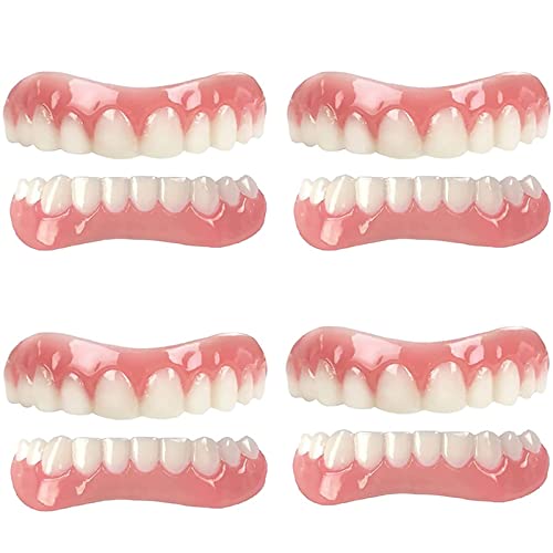 Zahnersatz-Silikon-Top- und Untere Natürliche Töne Smile Perfekte Abnehmbare Natürliche Temporäre Falsche Zähne Zahnfurnier Zahnaufhellung zum Abdecken Fehlender Zähne,4pairs