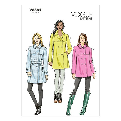 Vogue Patterns V8884 Size A5 6-8-10-12-14 Misses' Coat and Belt