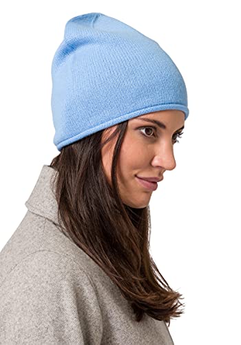 Style & Republic Kaschmir Sport Mütze-Beanie Damen aus 100% Cashmere - Dein kuscheliger Premium Beanie für stilvolle Herbst- & Winter-Momente - ICY Blue