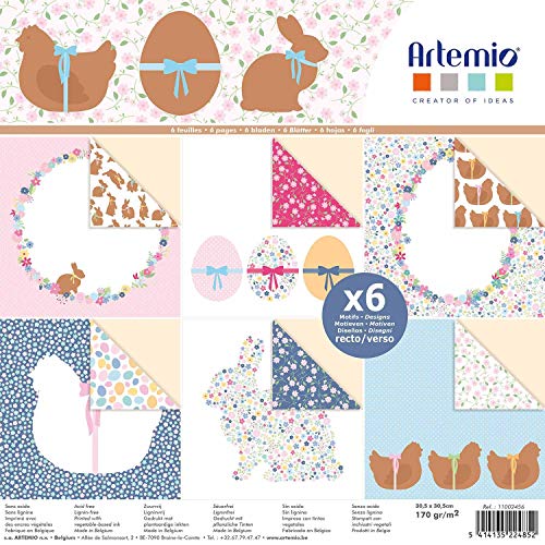 Artemio Scrapbooking Papier Osterhasen und Hühner, 30,5 x 30,5 cm, 6 Stück