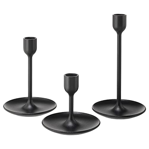 IKEA FULLTALIG Kerzenständer, Set mit 3 schwarzen Pulverbeschichtung Aluminium Kerzenhalter für Spitzkerzen, Abendessen, Zuhause und Bar dekorativ (keine LED-Kerze im Lieferumfang enthalten)