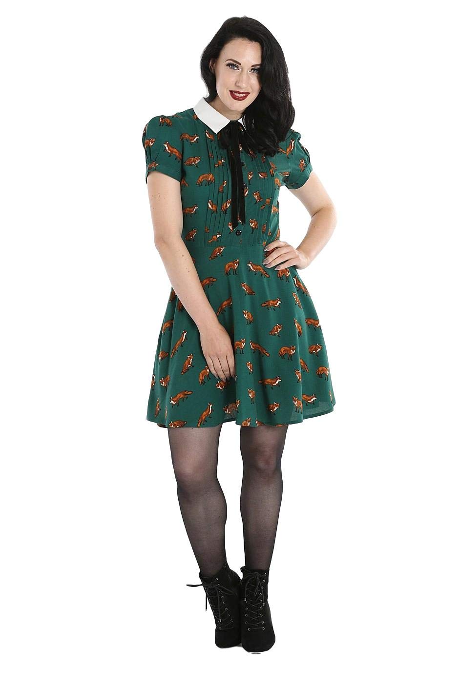 Hell-Bunny Vixey Fuchs 1960er Jahre Vintage Retro Kleid - Grün (L)