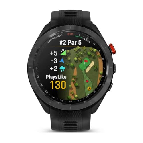 Garmin Approach S70 Smartwatch mit Silikonband, 47 mm Gehäuse, Schwarz, Schwarz