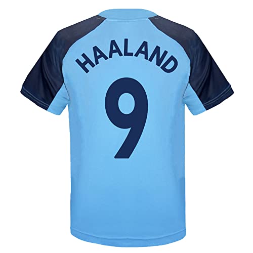 Manchester City FC - Jungen Trainingstrikot aus Polyester - Offizielles Merchandise - Geschenk für Fußballfans - Himmelblau - Wappen - Haaland 9-12-13 Jahre