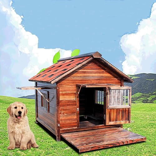 Hundehütte Aus Holz Im Freien, Mit Tür Windows Cabin Style Kennel, Extra Große Hundehütten, Wetterfeste für Den Innen- Und Außenbereich(Size:XL(100X80X95cm))