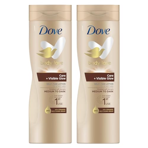 2x Dove Sommer Leuchtende Stufenweise Selbstbräuner Körper Lotion Medium Zu Dunkel - 400ml