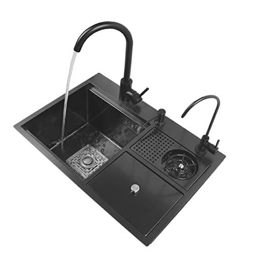 Nano Cupwasher-Spüle, multifunktionales Küchenspülbecken, mit ausziehbarem Wasserhahn und Abfallbehälter, verdecktes Einzelspülbecken in der Küche (B)
