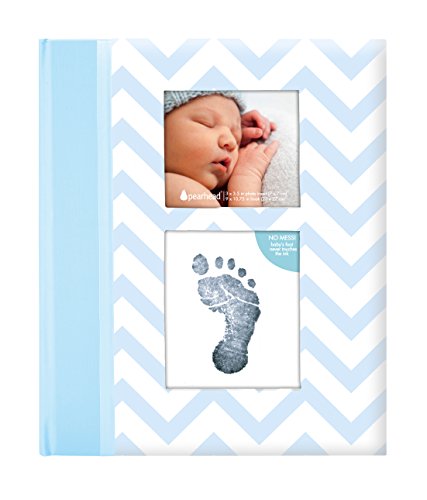 Pearhead P62201 Chevron Babybuch mit Clean Touch Stempelkissen, blau (Texte auf Englisch)