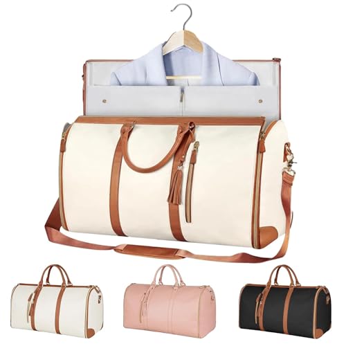 Zentoteex Faltbare Reisetasche, Lucshy-Reisetasche, Faltbare Kleidertasche, Faltbare Reisetasche Für Hängende Kleidung, Faltbares Anzuggepäck Mit Hoher Kapazität (Beige,One Size)
