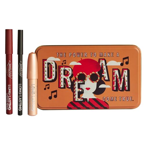 Purobio - Dreambox - Geschenkbox in veredelter illustrierter Blechdose - Enthält: 1 LIPSTICK Pencil 014L + 1 CHUBBY Highlighter 024L + 1 Long Lasting 01L Bleistift - Make Up