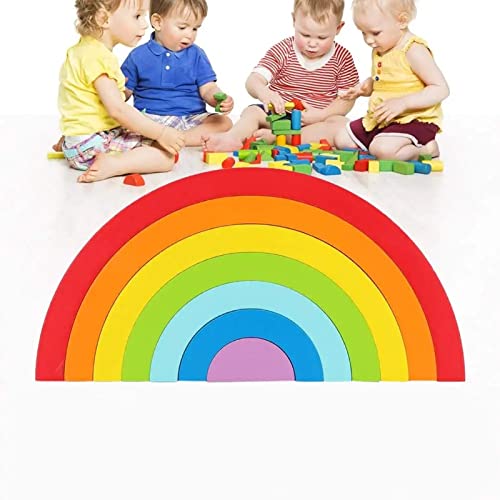 Holz Bausteine, Kinder Pädagogische Regenbogen Farbige Bogenbrücke Halbkreisförmige Bausteine ​​Kreative Zauber Einfügen Holzspielzeug
