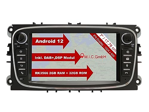 M.I.C. AF7-Lite Android 11 Autoradio mit Navi Navigation Ersatz für Ford Focus mk2 Mondeo Cmax Galaxy Smax :DSP DAB Plus Bluetooth 5.0 WiFi 2 din 7" IPS Bildschirm 2G+32G USB sd mirrorlink zubehör