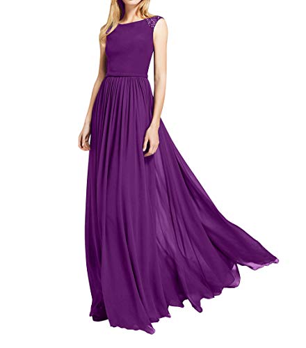 La_mia Braut Hundkragen Chiffon Abendkleider Ballkleider Festlichkleider Promkleider Lang A-Linie Rock-56 Dunkel Violett