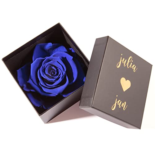 ROSEMARIE SCHULZ Heidelberg 1 Blaue Infinity Rose konserviert 8,5x8,5 cm haltbar 3 Jahre personalisierbare Rosenbox (Blau, Personalisiert)