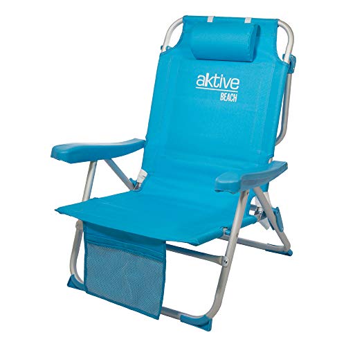 AKTIVE 53983 Klappstuhl für Strand, Stuhl mit Kissen, Klappstuhl, Rückenlehne, mit Zwei Taschen, Pastellblau, 64 x 63 x 82 cm
