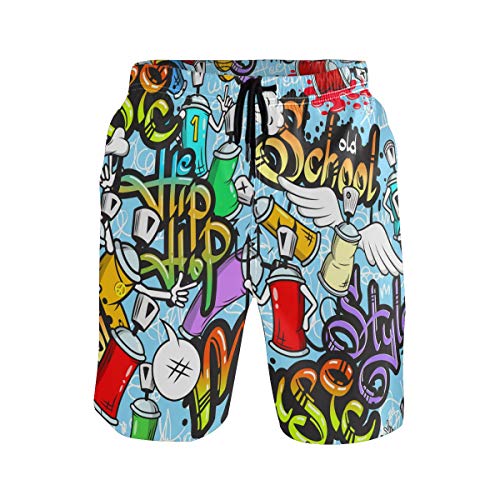 Sinestour Herren Badehose Graffiti bunt Strand Bademode Shorts mit Tasche Strand Shorts Gr. XL, mehrfarbig