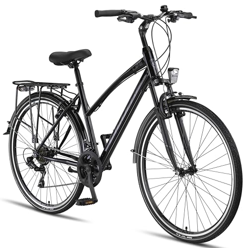 Licorne Bike Premium TrekkingBike in 28 Zoll - Fahrrad für Herren, Jungen, Mädchen und Damen - Shimano 21 Gang-Schaltung - Citybike - Männerfahrrad - L-V-ATB - Schwarz/Grau