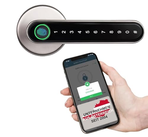 SOREX FLEX MAX Elektronisches Türschloss Fingerabdruck & Code, Schloss mit Bluetooth App Steuerbar, Smart Lock Türklinke