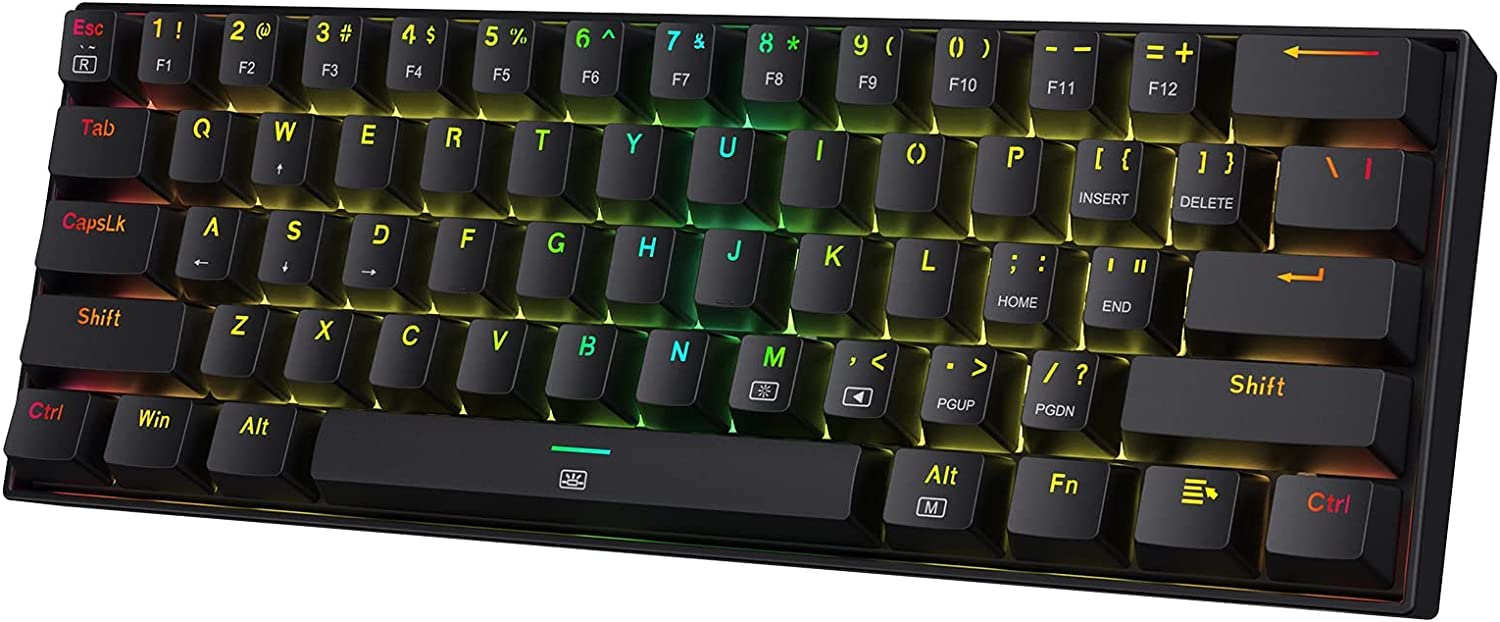 Redragon K630 Dragonborn 60% kabelgebundene RGB-Gaming-Tastatur, 61 Tasten Kompakte mechanische Tastatur mit taktilem Braun-Schalter, Pro-Treiberunterstützung, Schwarz
